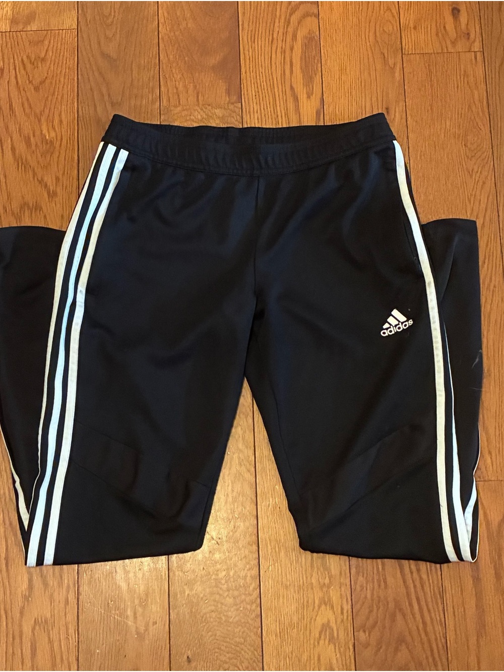 Adidas Black Track Pants with White Stripes